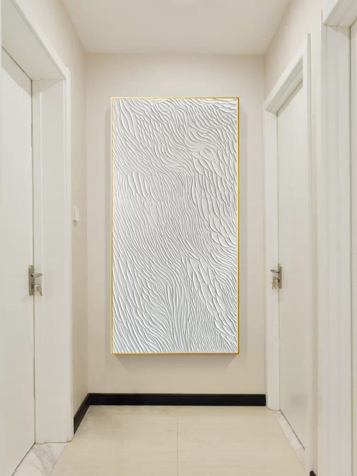 Vertical White Feather Texture Wall Art Minimalist Wabi Sabi