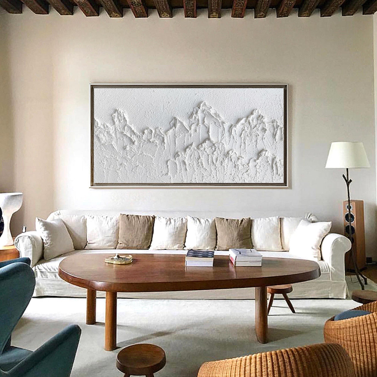 Minimalist White Mountain Textured Canvas Wall Art