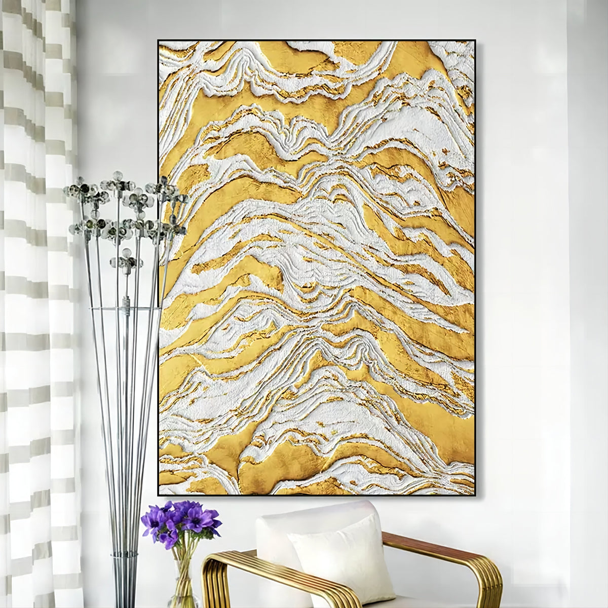 Luxe Gold Vein Marble Swirl Impasto Painting