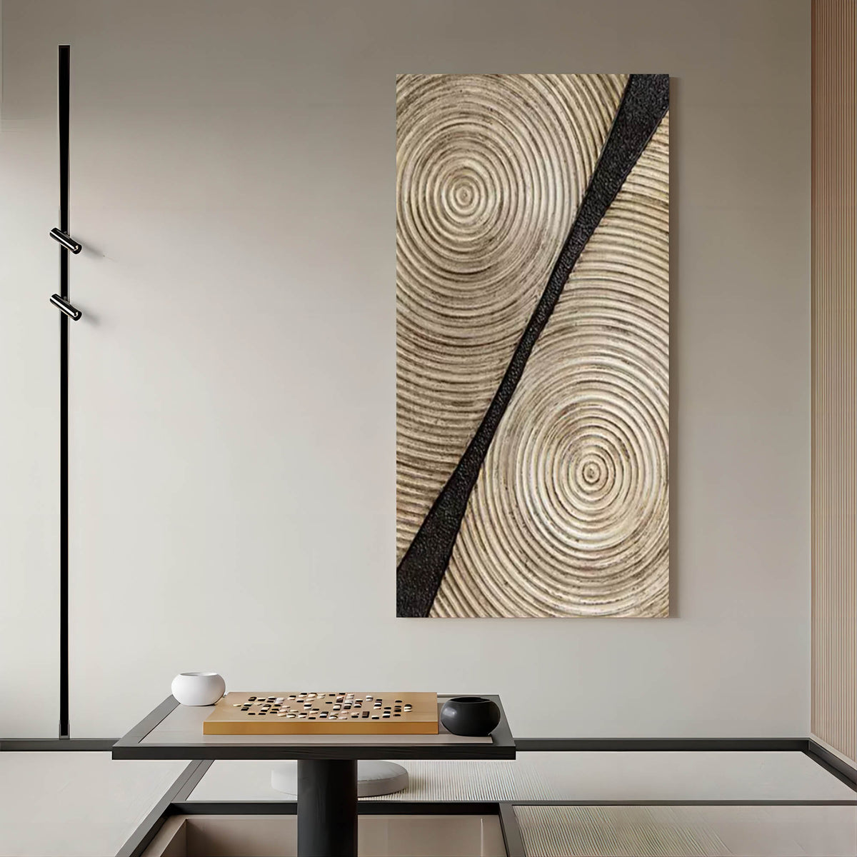Neutral Wood Grain Textured Vertical Painting