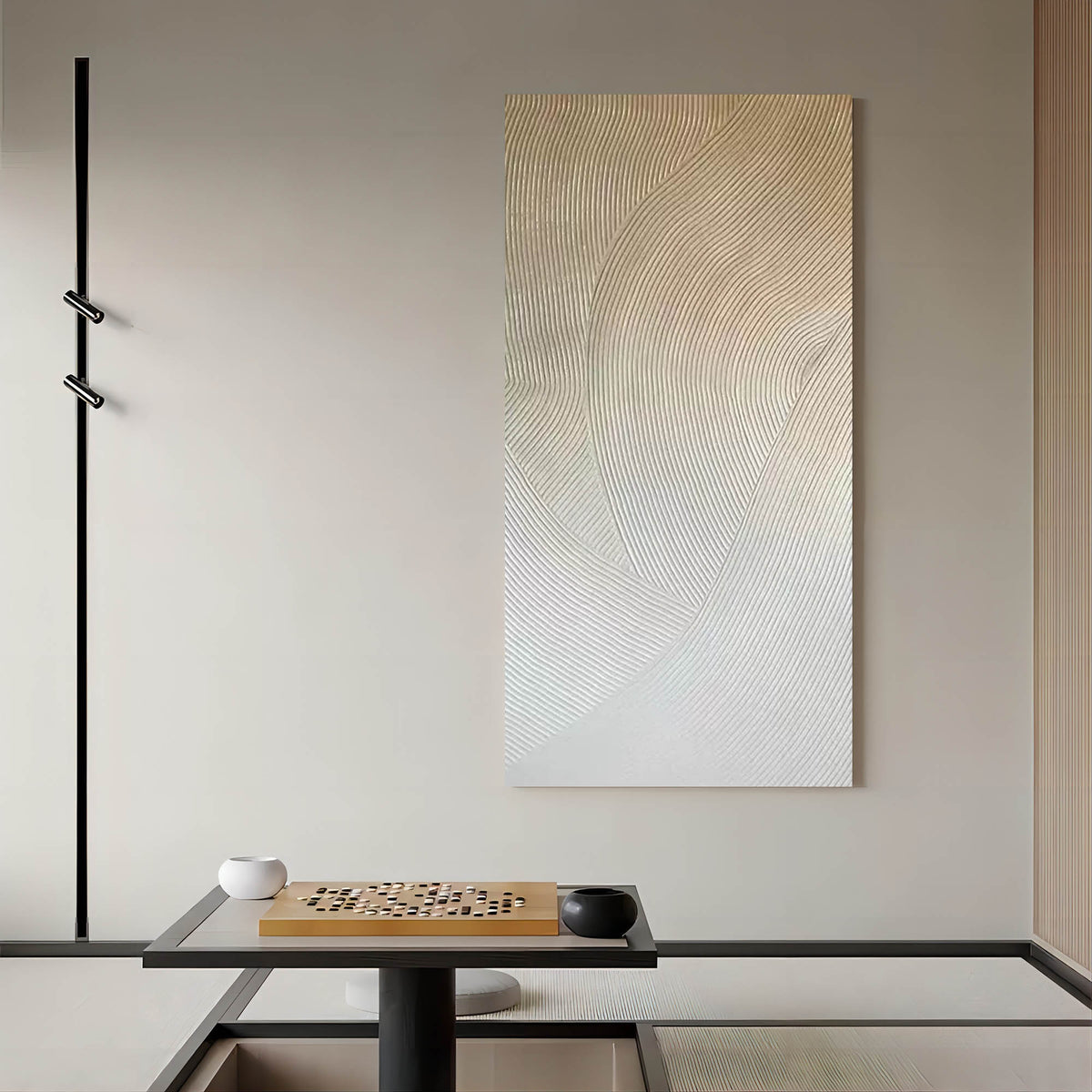 Wabi-Sabi Flowing Lines Bas-Relief Painting