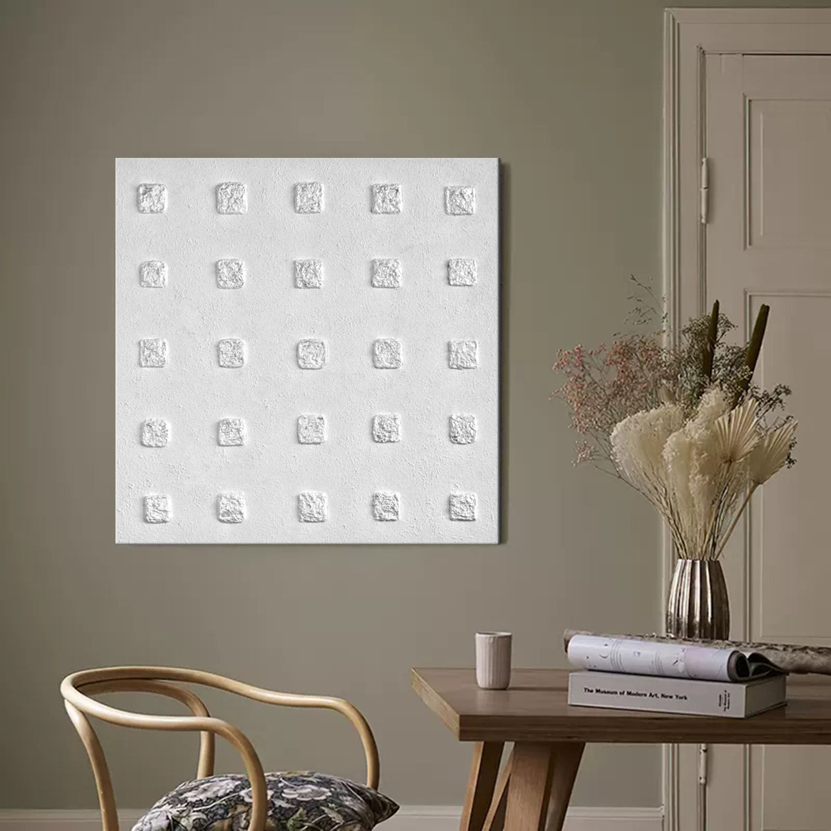 Wall Art Wabi-Sabi Square Grid Matrix Modern Linen