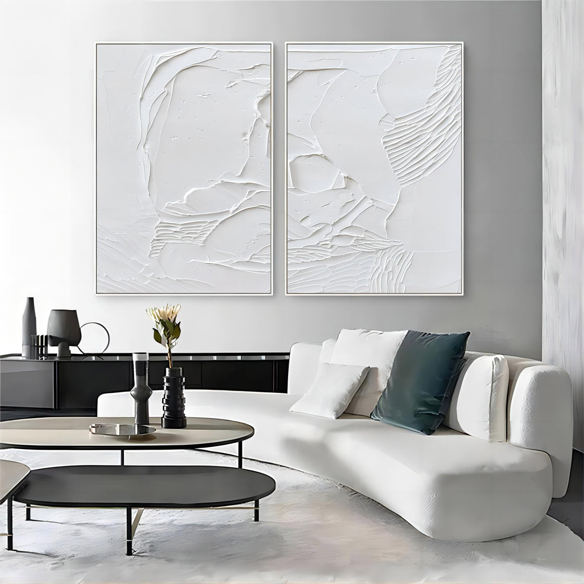 White Textured Abstract 2 Piece Wall Art Set