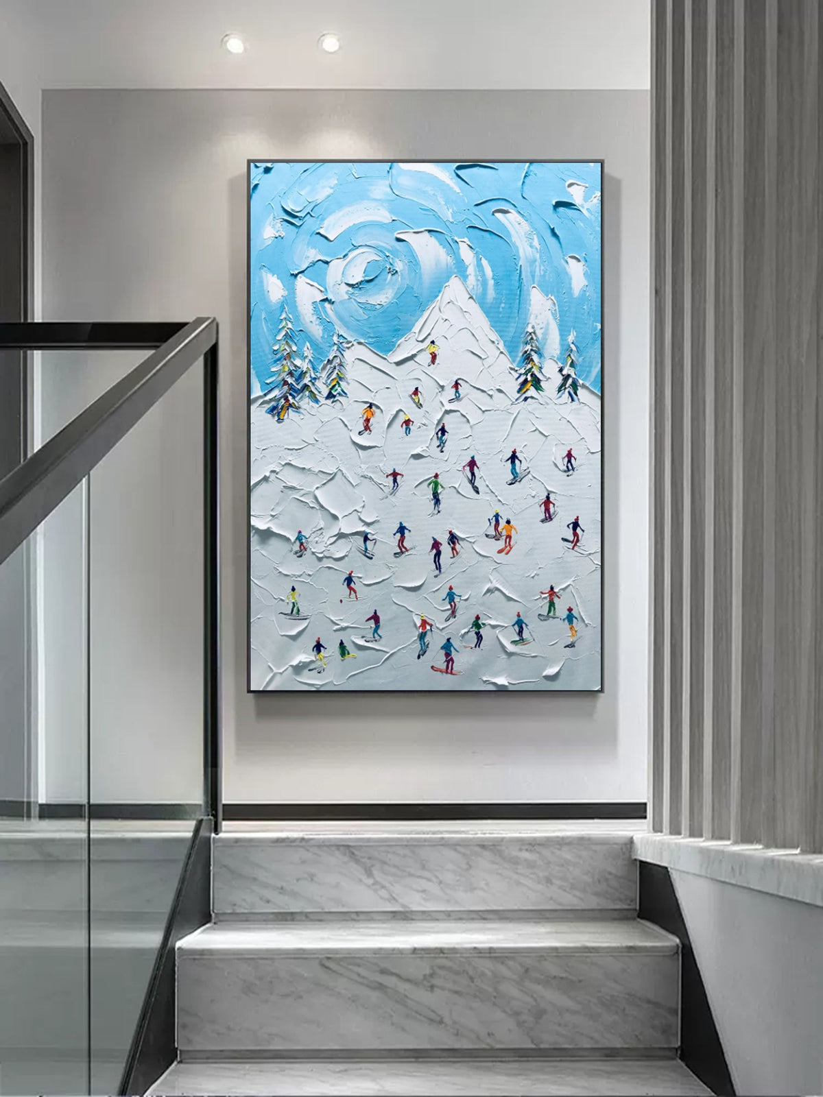 Textured Ski Resort Landscape Impasto Painting