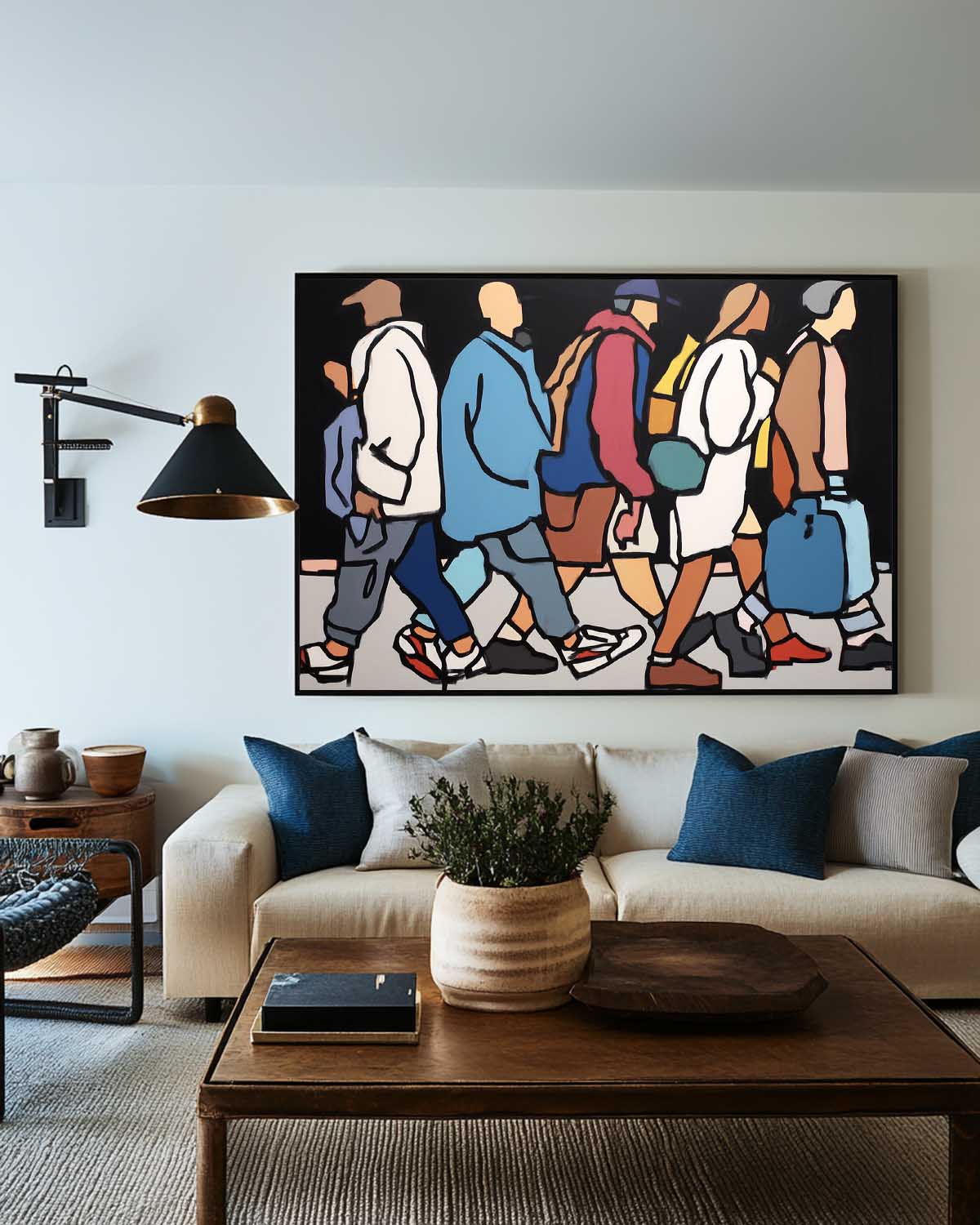 Vibrant Urban Crowd Oil Painting Bold Pop Art