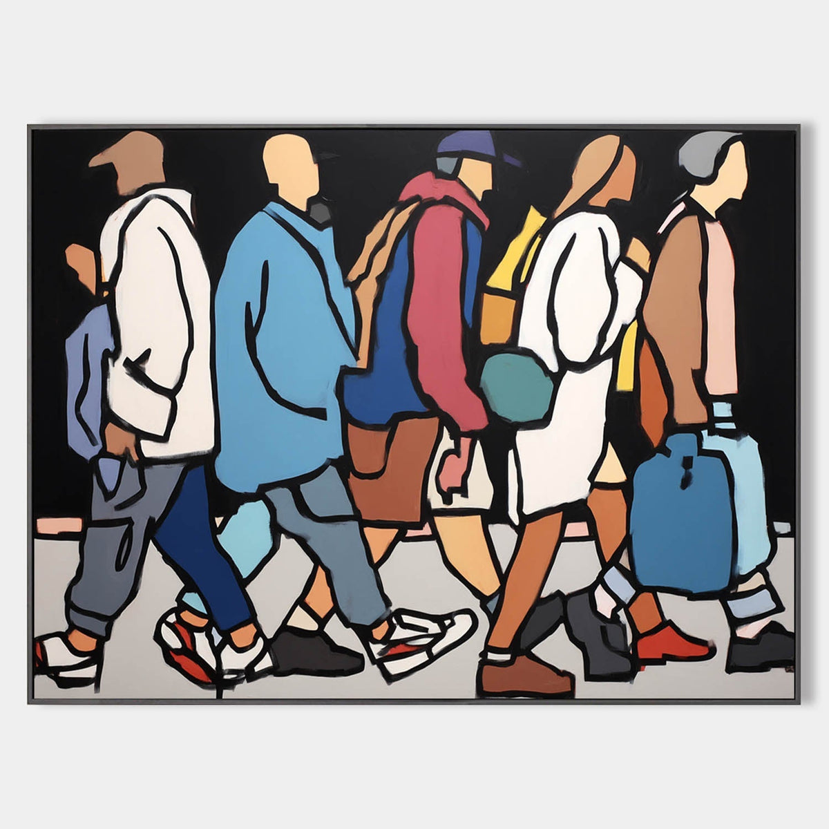 Vibrant Urban Crowd Oil Painting Bold Pop Art