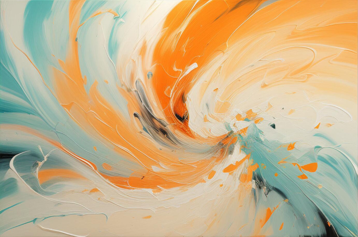 Tactile Swirl Oil Painting Orange Teal Dynamic Modern