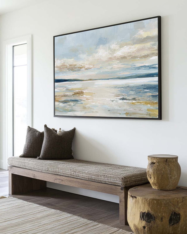Tranquil Coastal Seascape Oil Painting Soft Blue