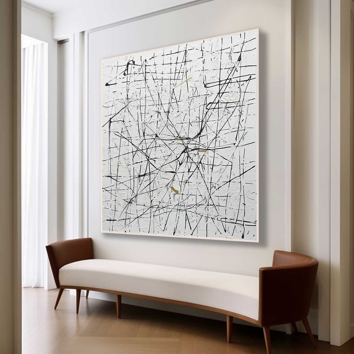 Wall Art Expressionist Minimalist Black White Gold