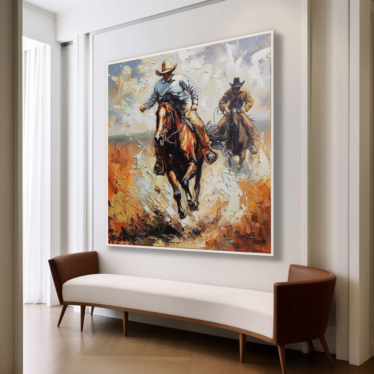 Western Cowboys Riding 3D Impasto Painting