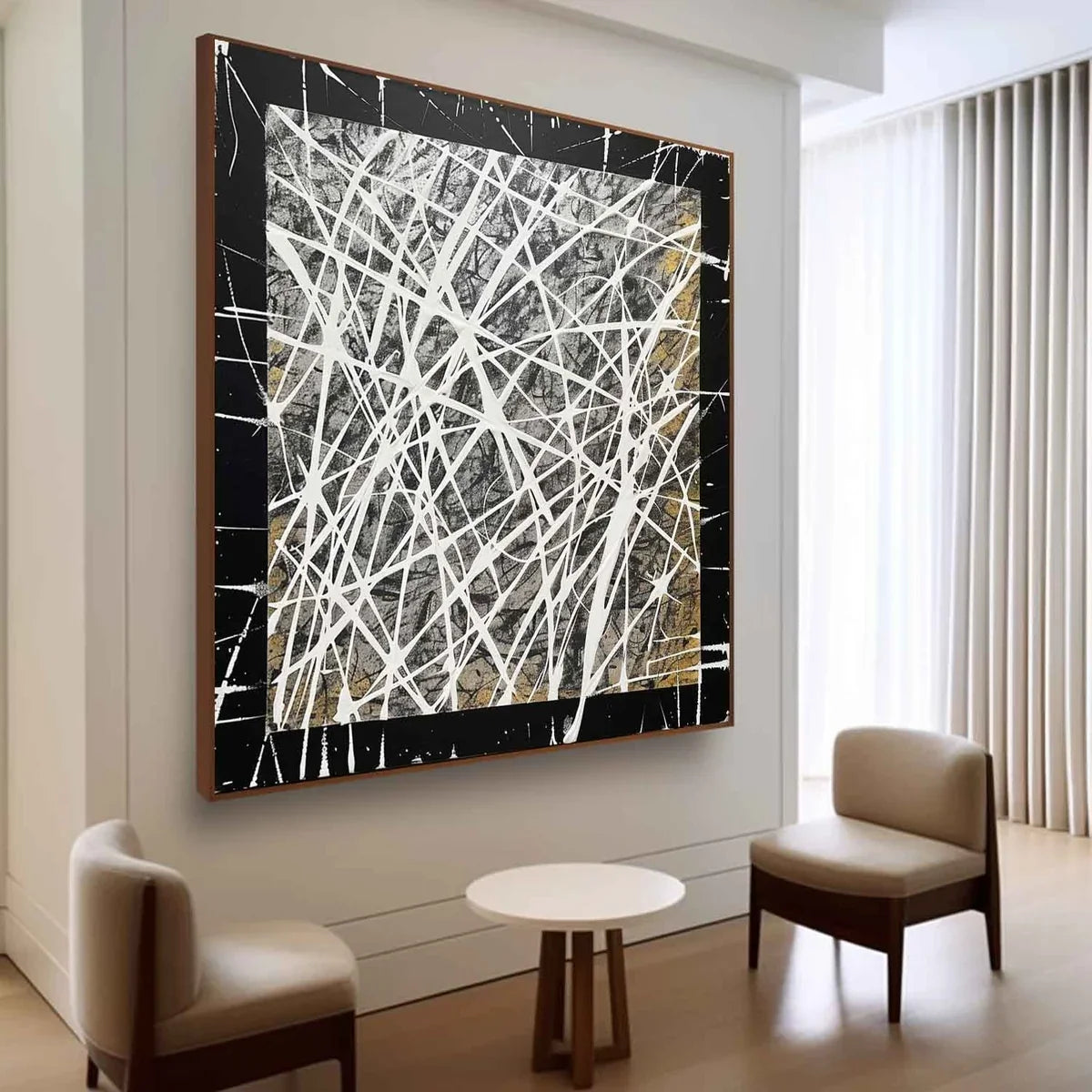 Tactile Black Gold Oil Painting White Web-Lines Textures