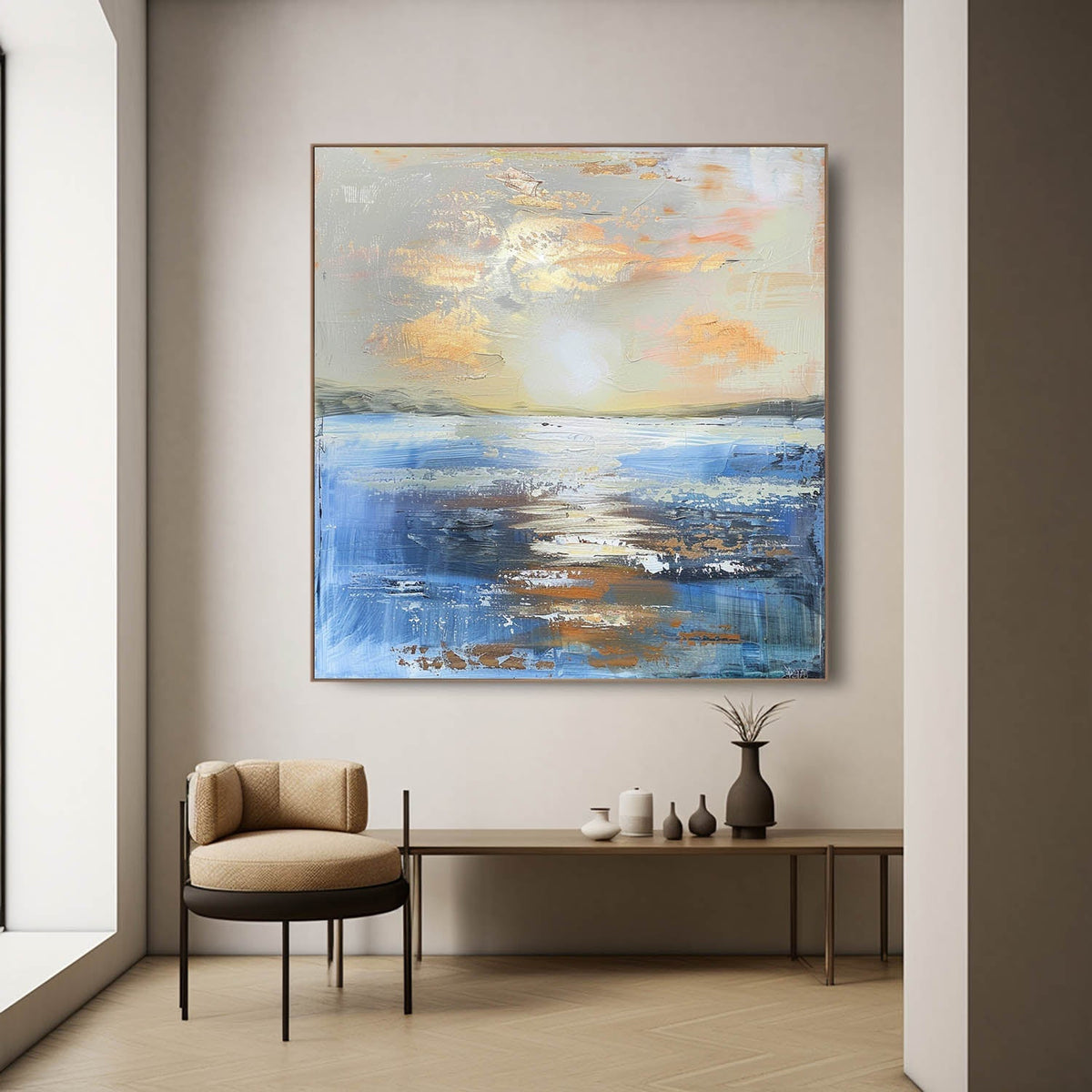Coastal Sunset Impasto Oil Painting