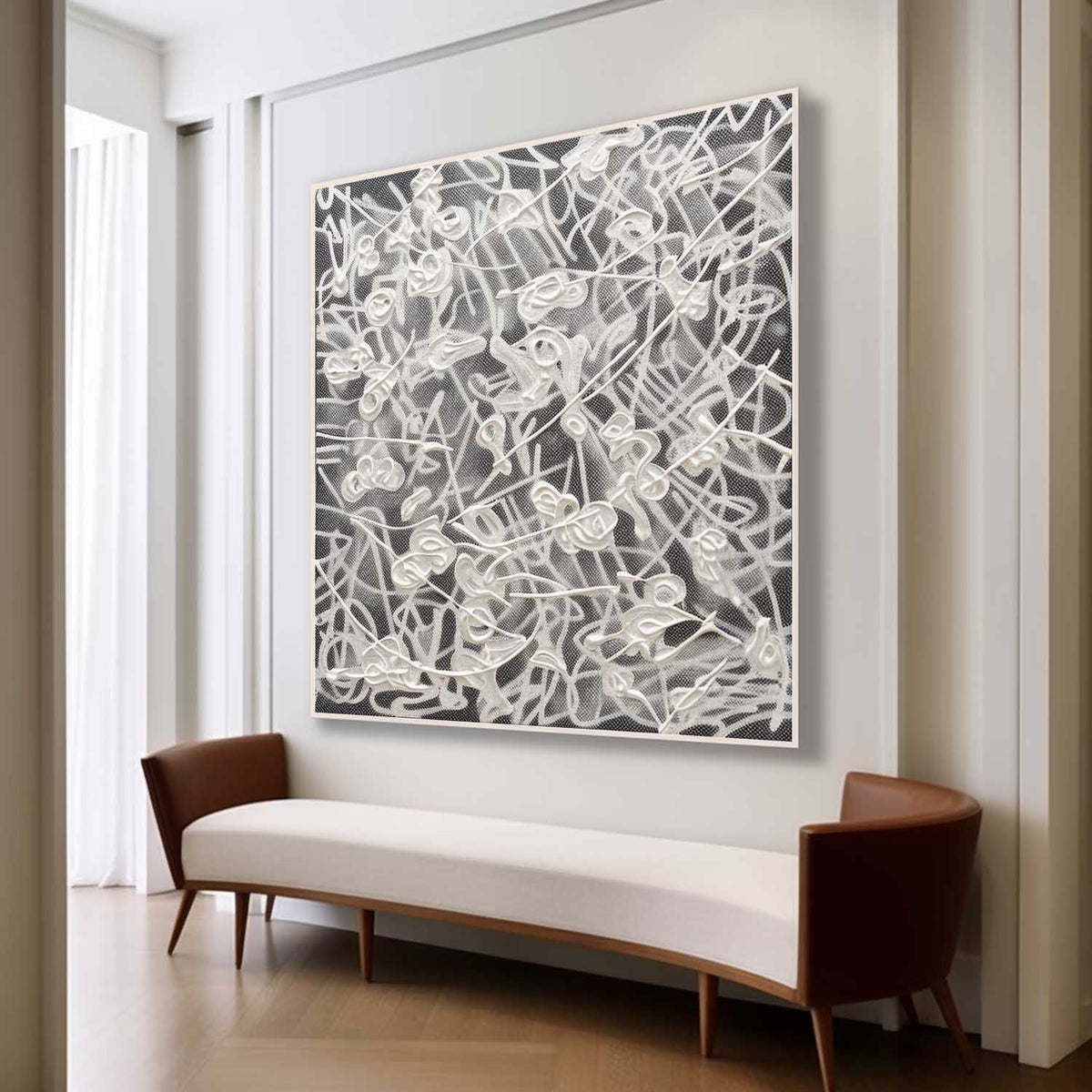 Textured Monochrome Relief Oil Painting 3D Strokes