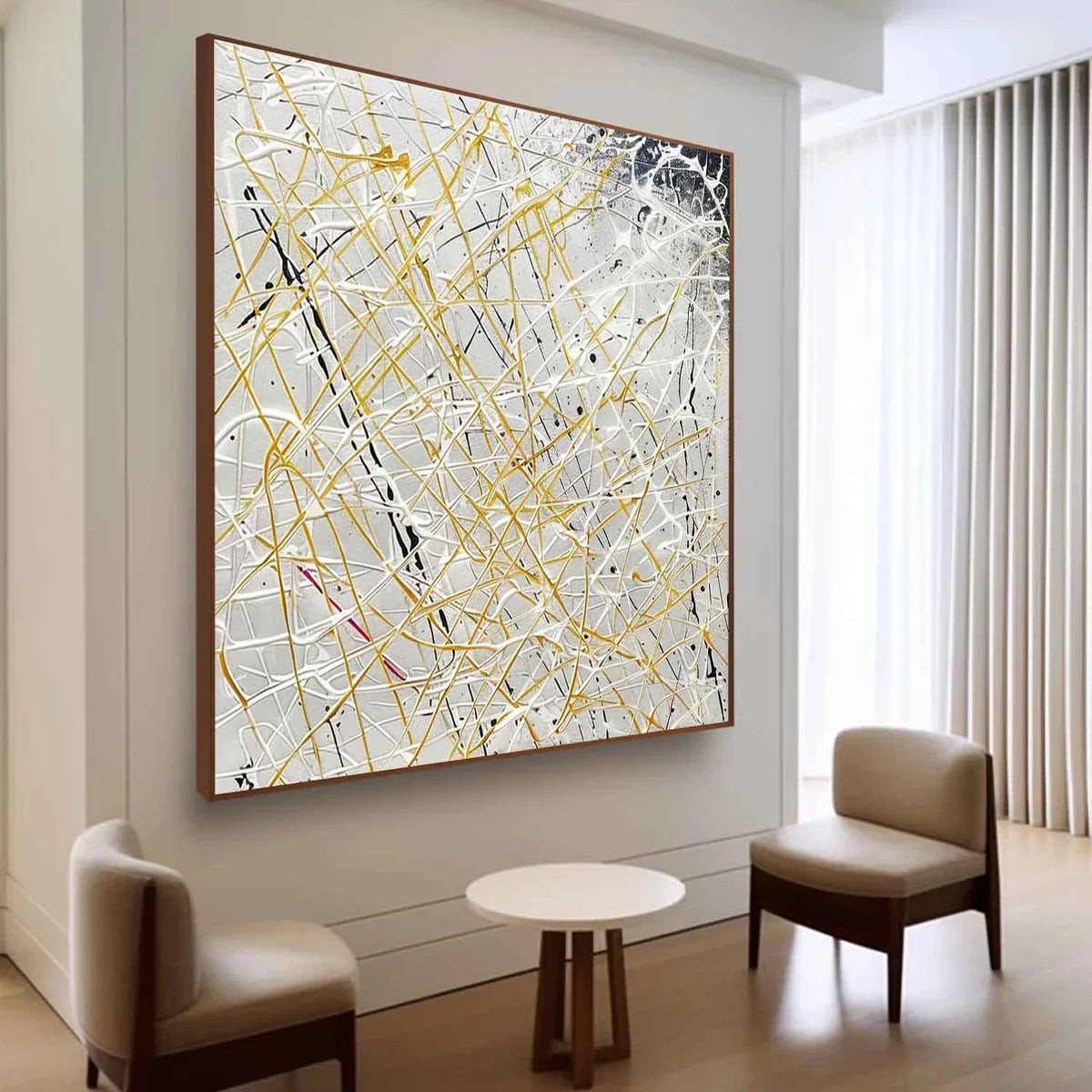 Gold Line Oil Painting Neutral Background Luxe