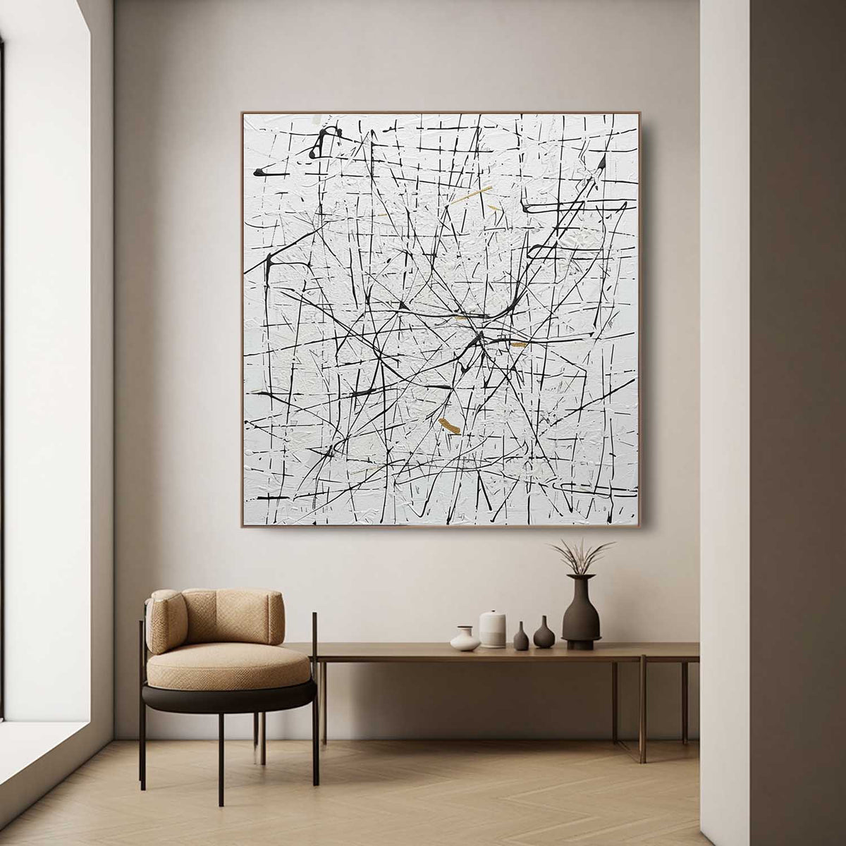 Wall Art Expressionist Minimalist Black White Gold
