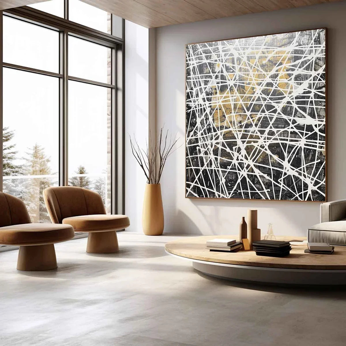 Tactile Black White Gold Oil Painting Web-Line