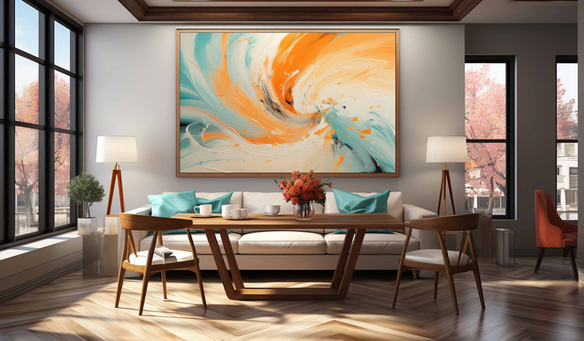 Tactile Swirl Oil Painting Orange Teal Dynamic Modern