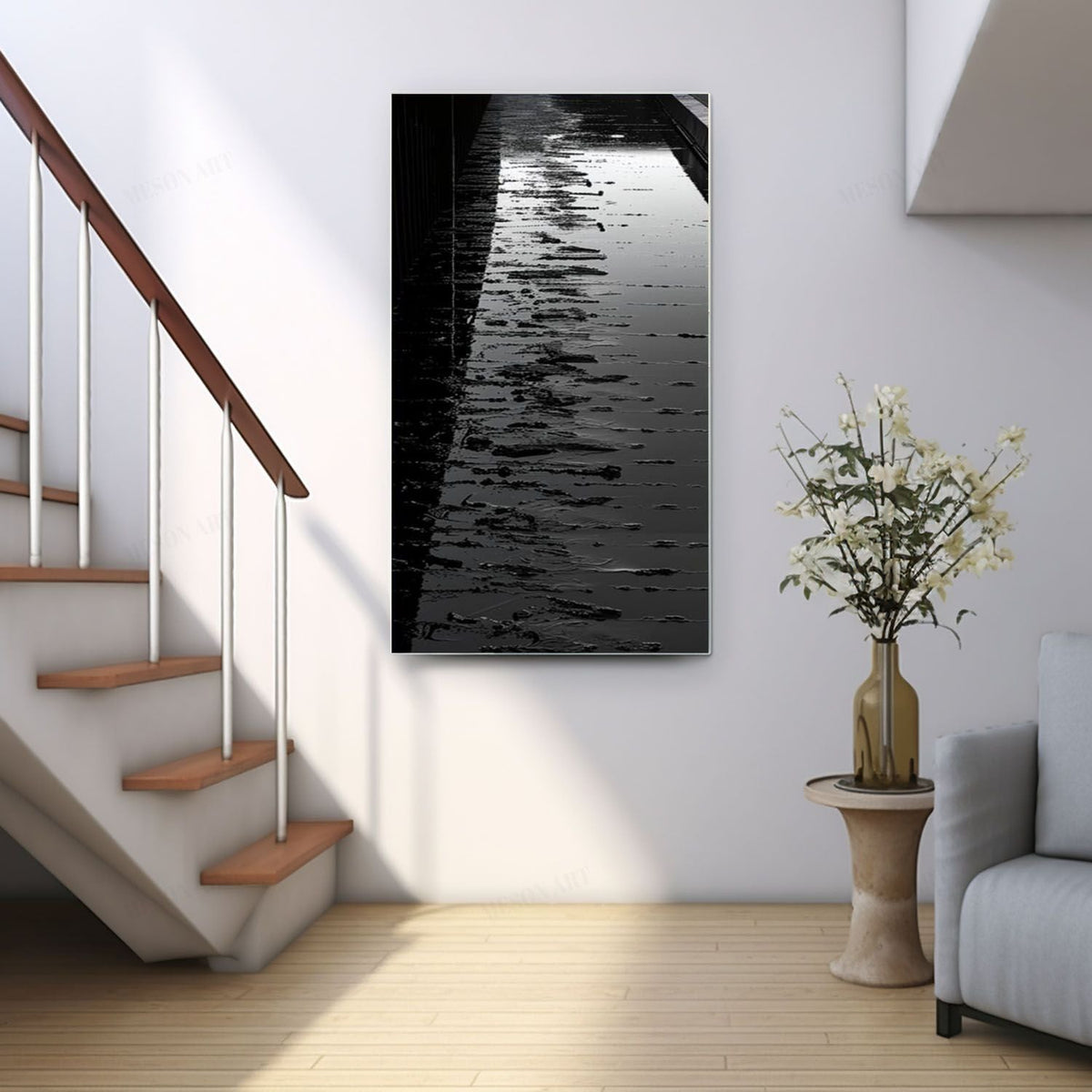 Wall Art Vertical Abstract Water Monochrome