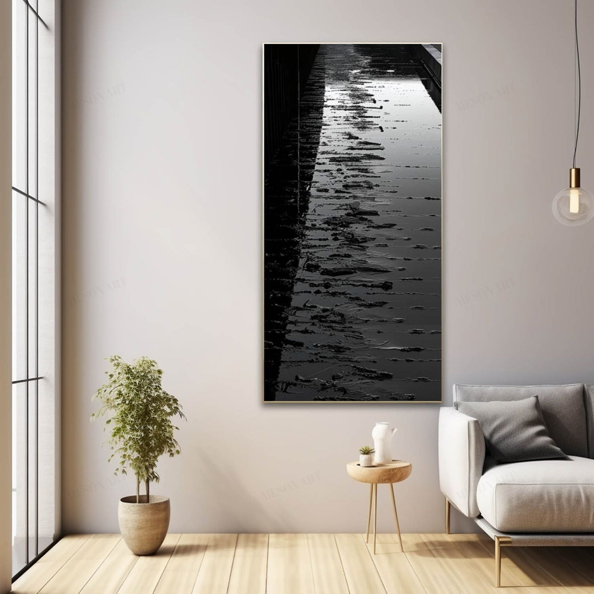 Wall Art Vertical Abstract Water Monochrome