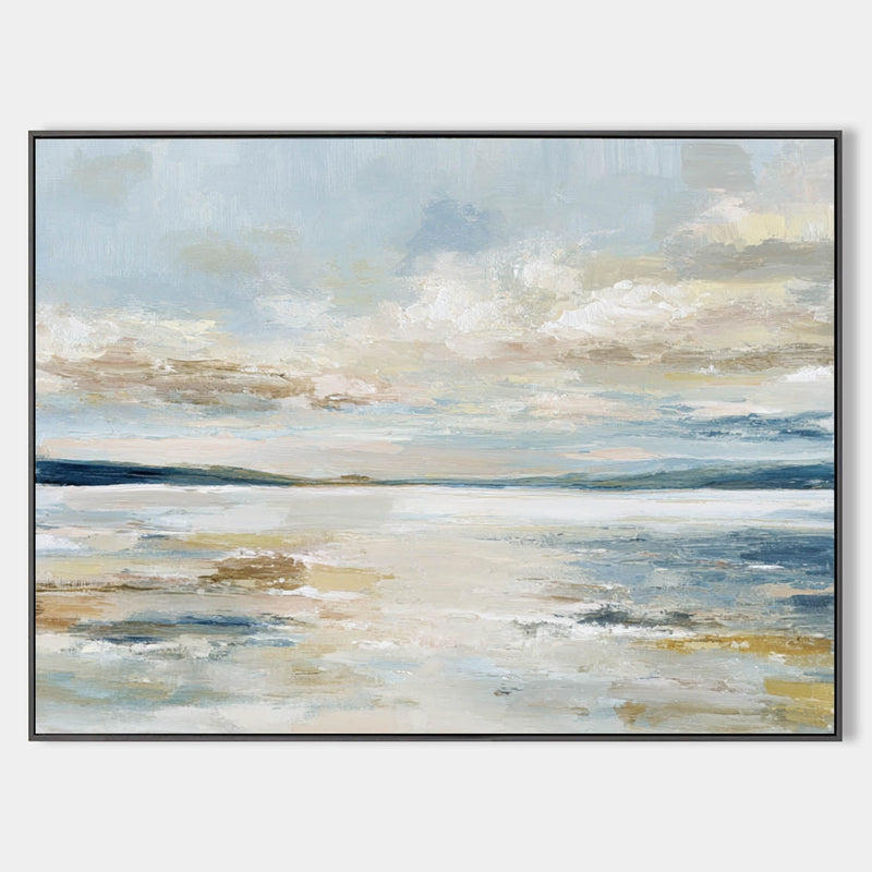 Tranquil Coastal Seascape Oil Painting Soft Blue
