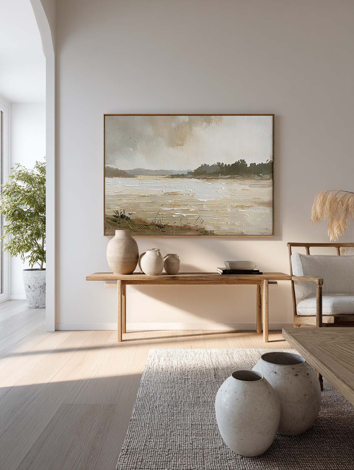 Quiet Shore Neutral Landscape Oil Painting
