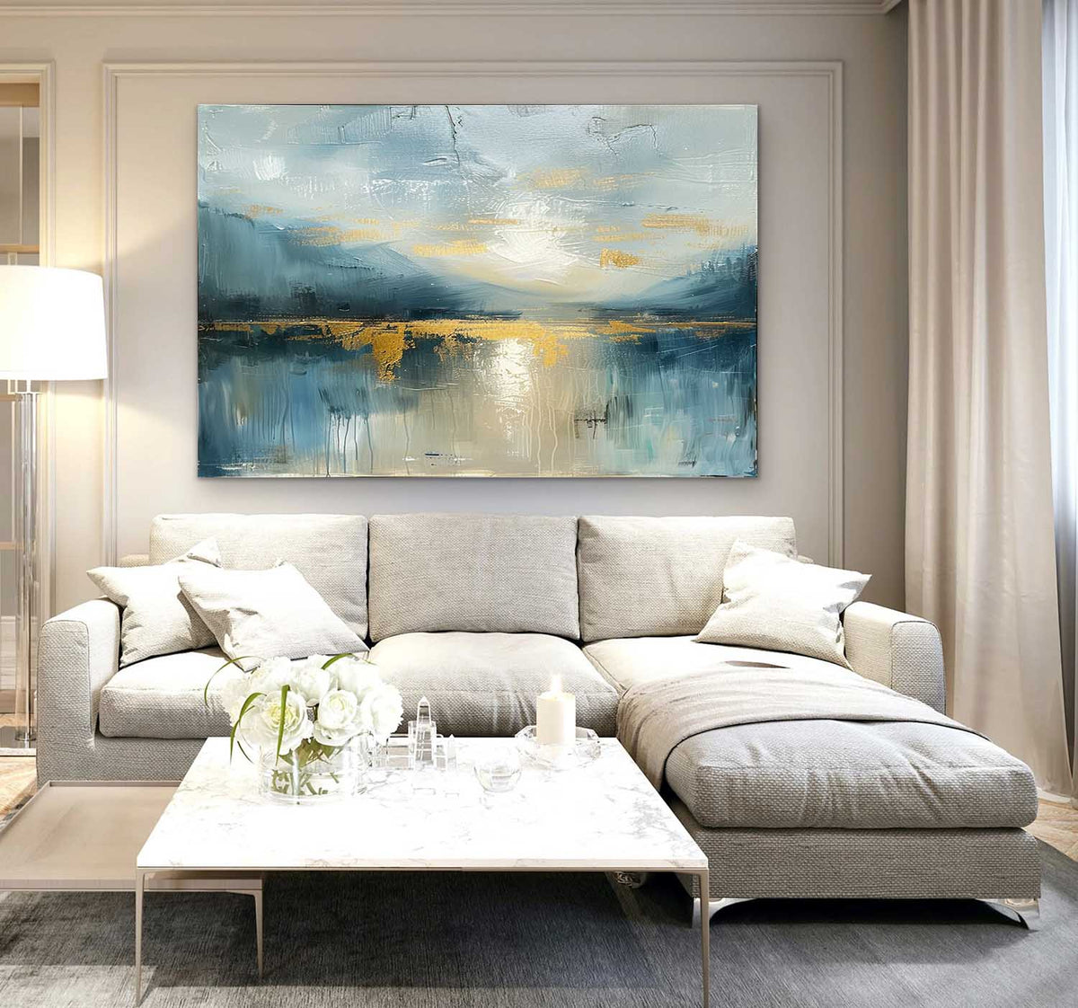 Wall Art Impressionist Serene Lake Sunset Gold Foil