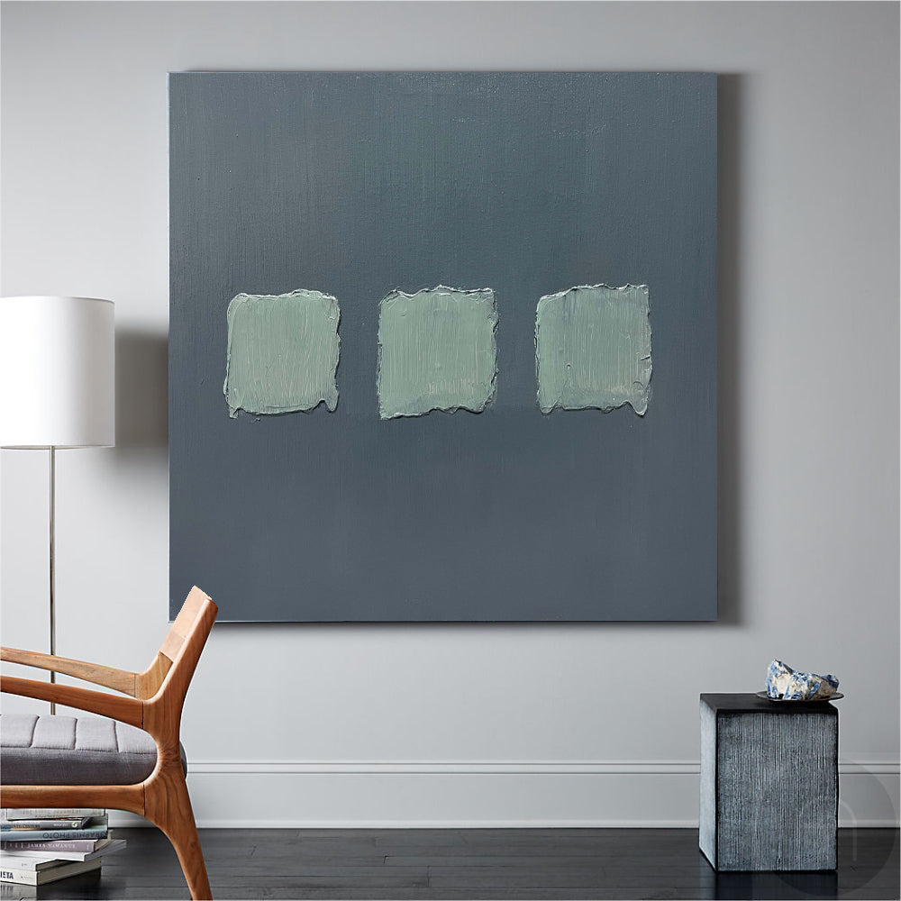 Wall Art Sage Green Textured Squares on Grey Abstract Minimalist Texture Bedroom