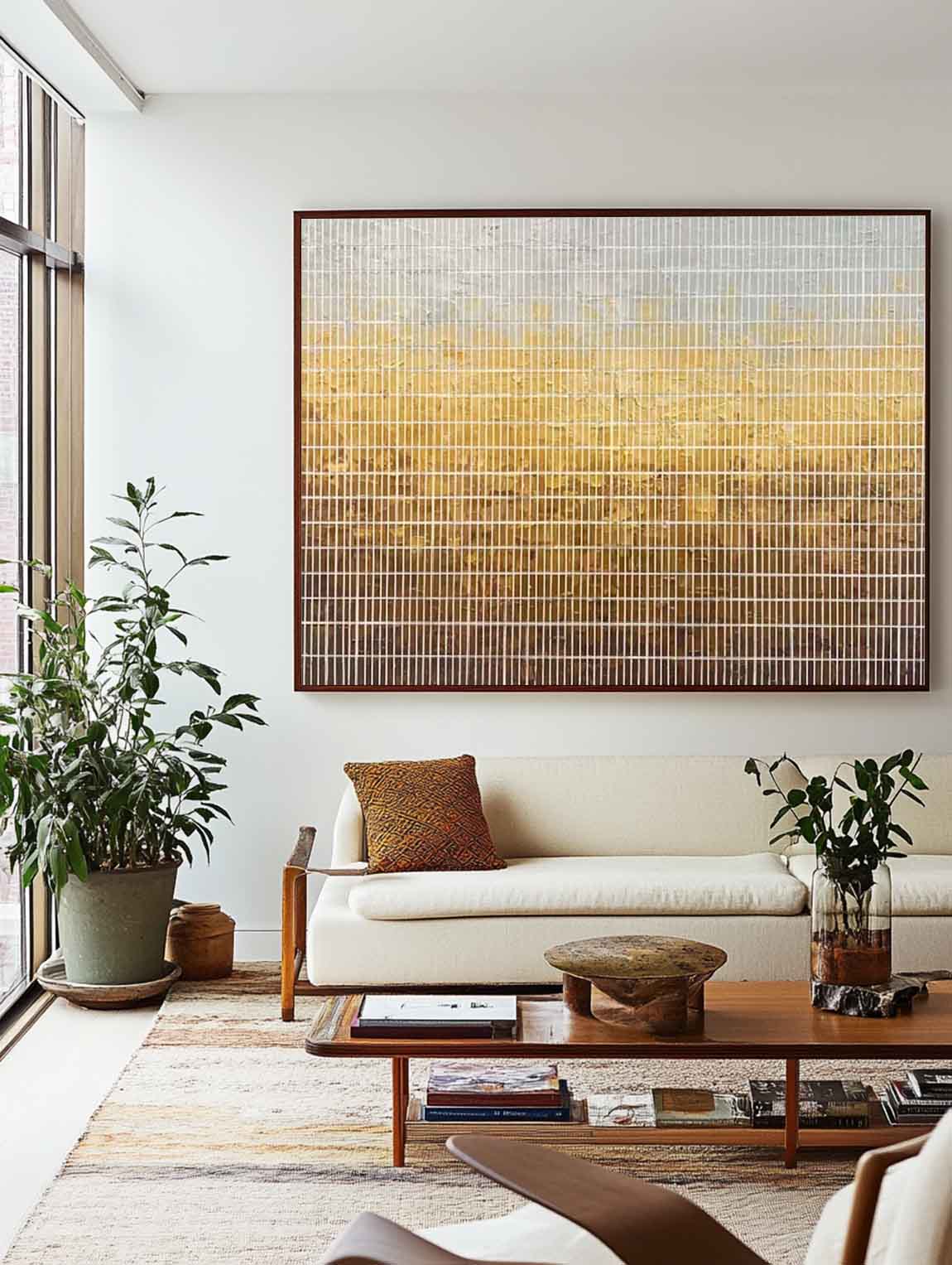 Abstract Warm Gold and Neutral Oil Painting