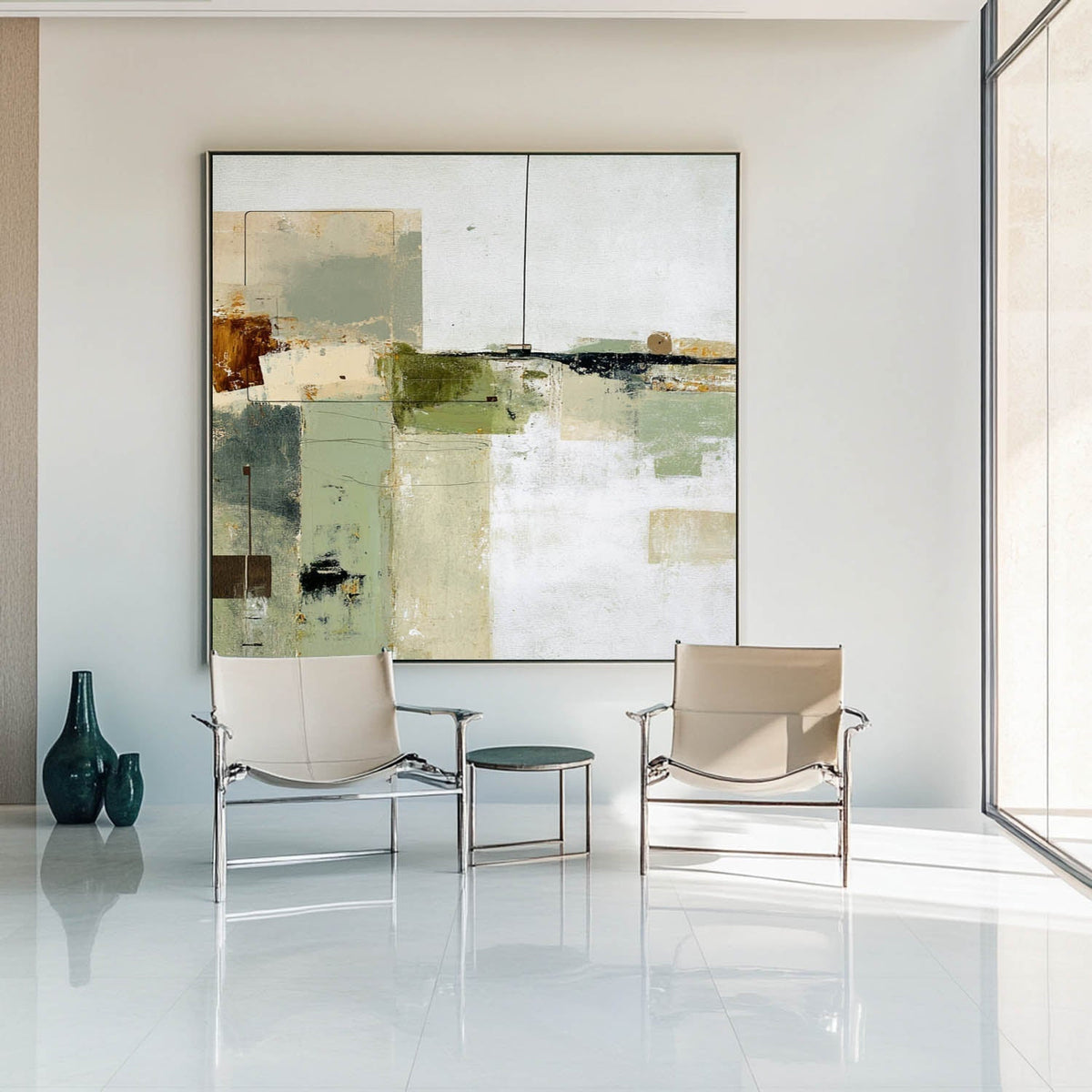 Neutral Geometric Abstract Oil Painting