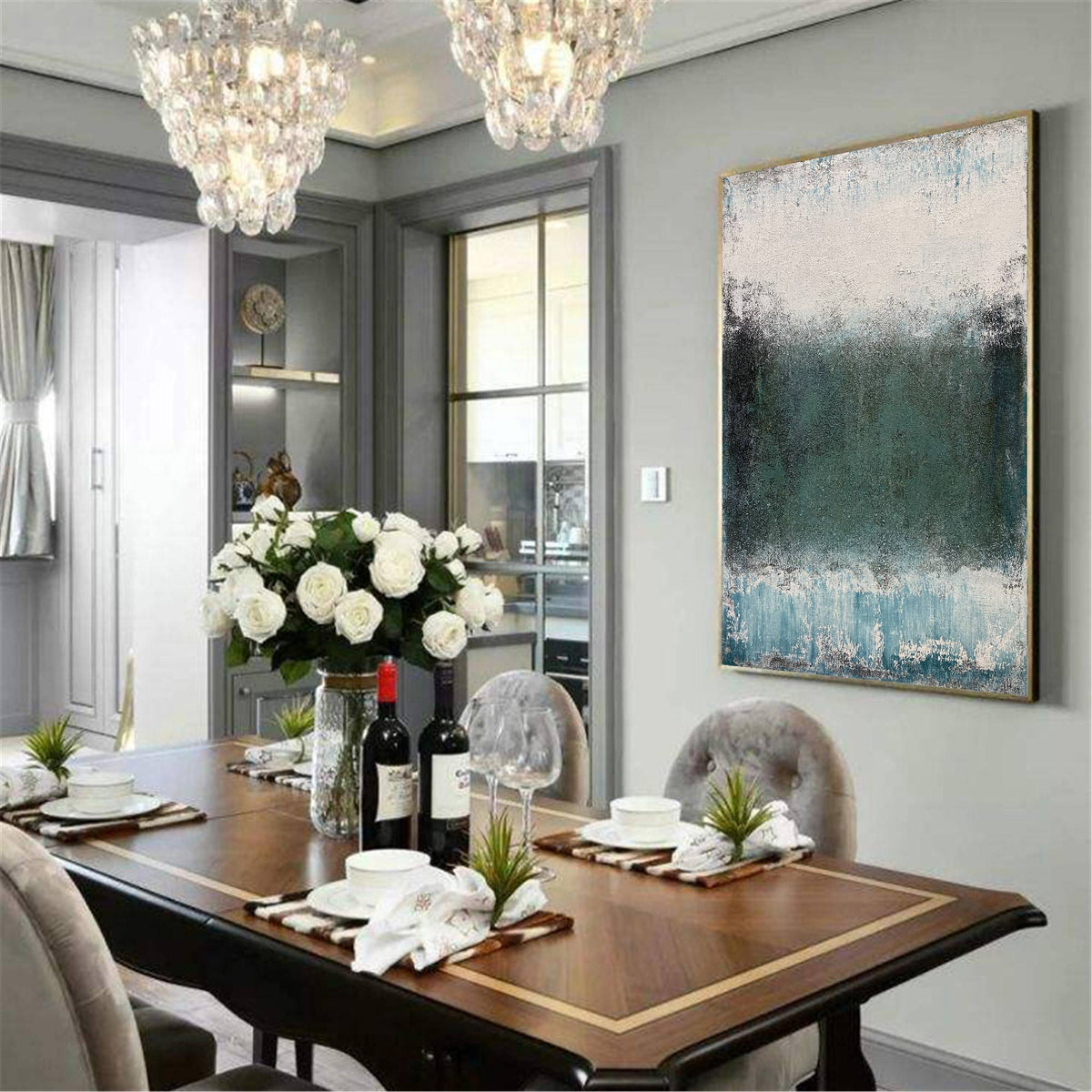 Modern Teal Mist Abstract Canvas Wall Art