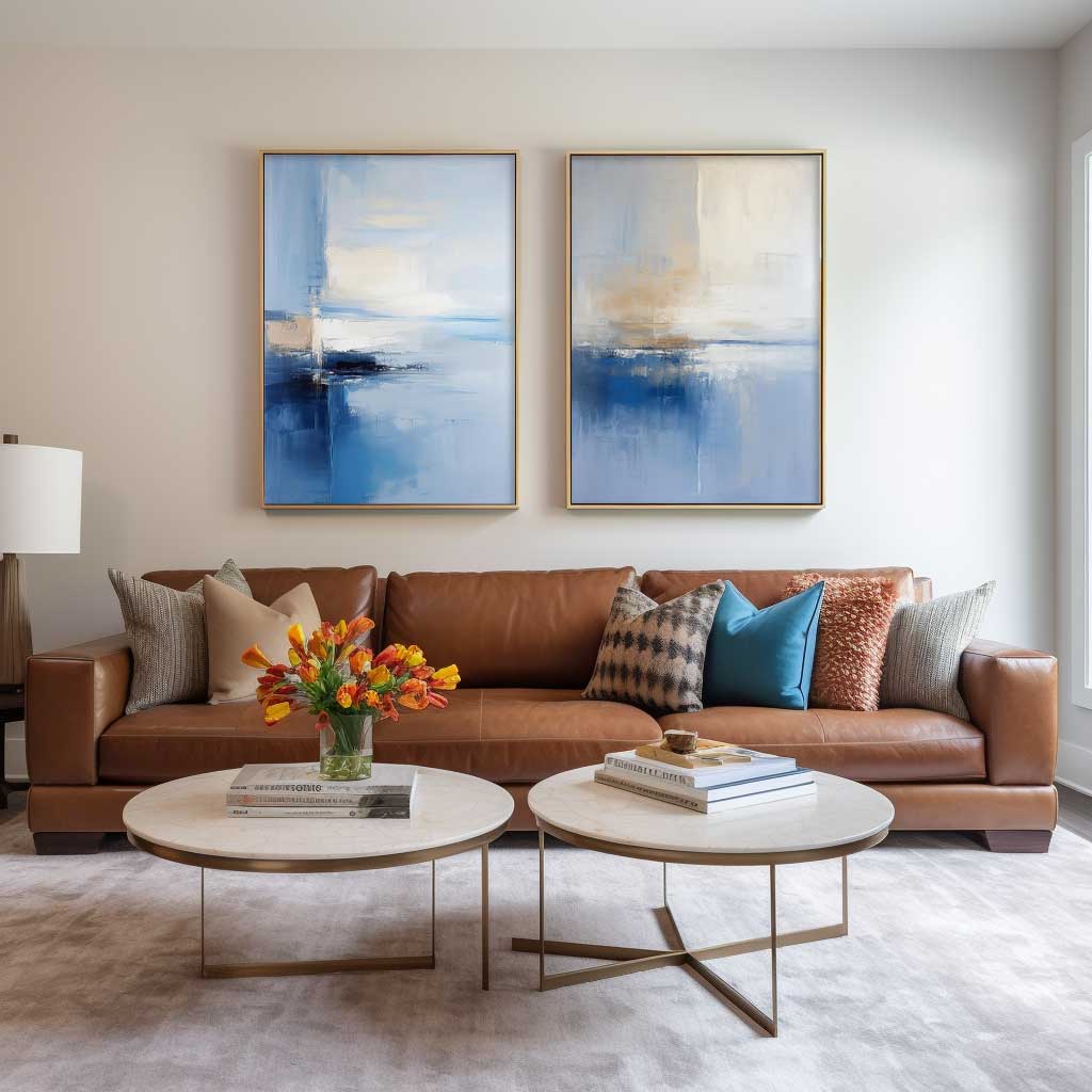 Blue Beige Abstract Ocean 2‑Piece Canvas Wall Art