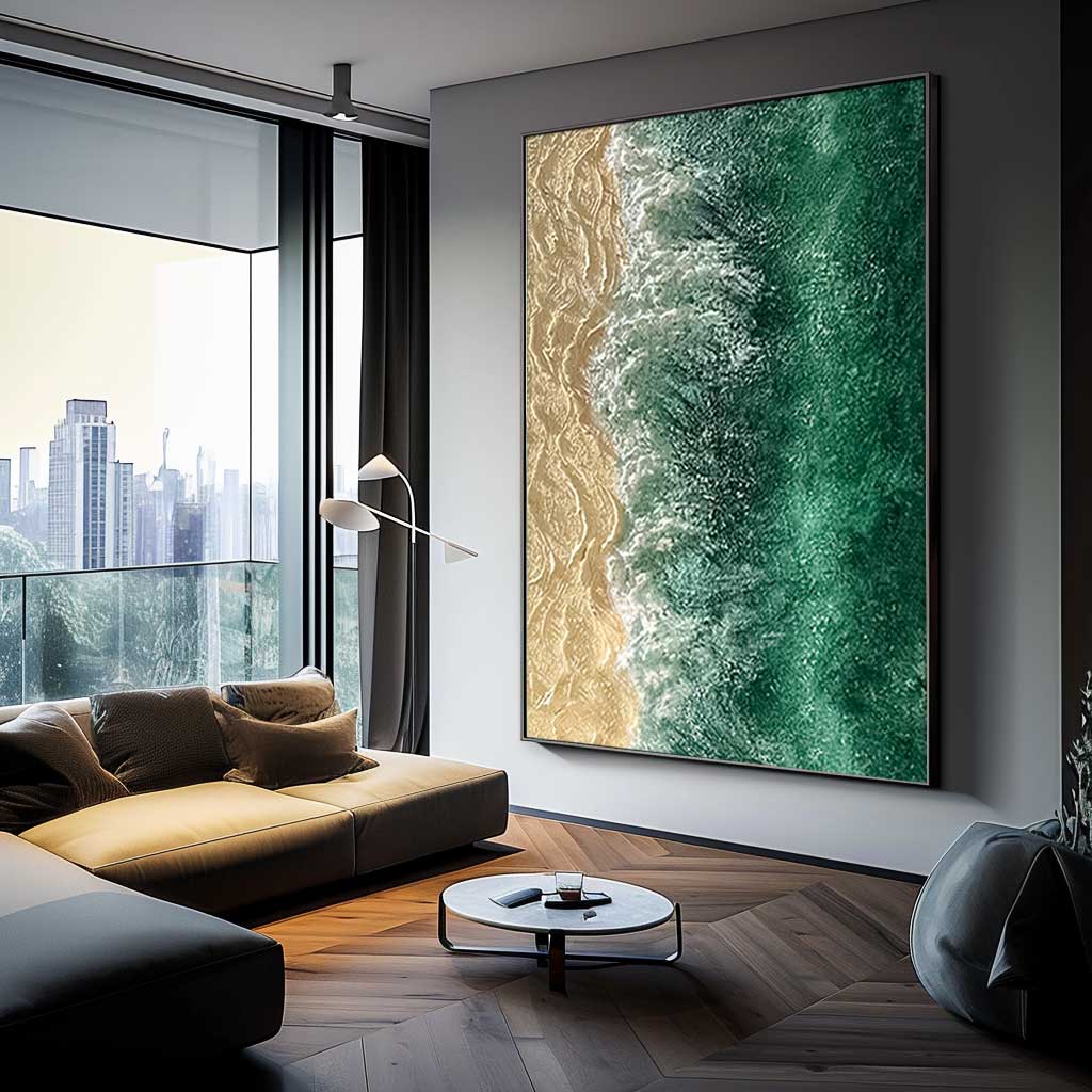 Textured Coastal Wall Art Emerald Green Ocean
