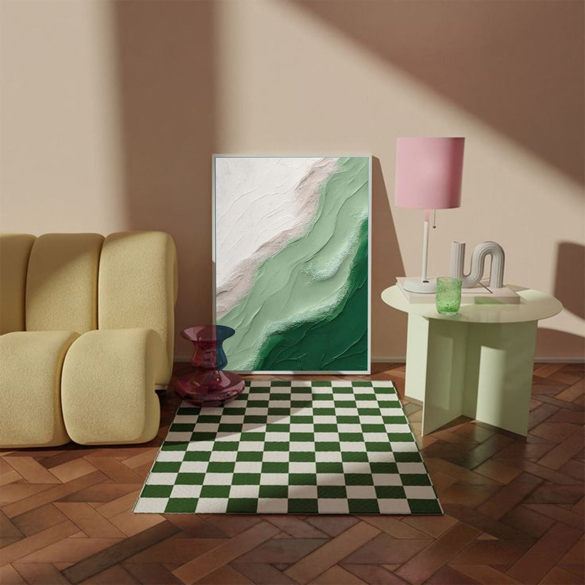 Textured Green Landscape Oil Painting 3D Wave