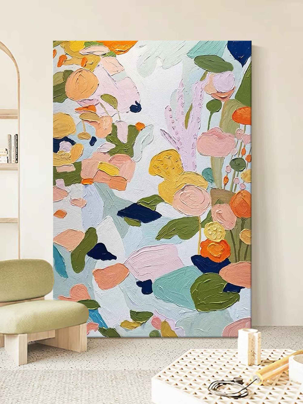 Textured Floral Impasto Painting Vibrant Pastels