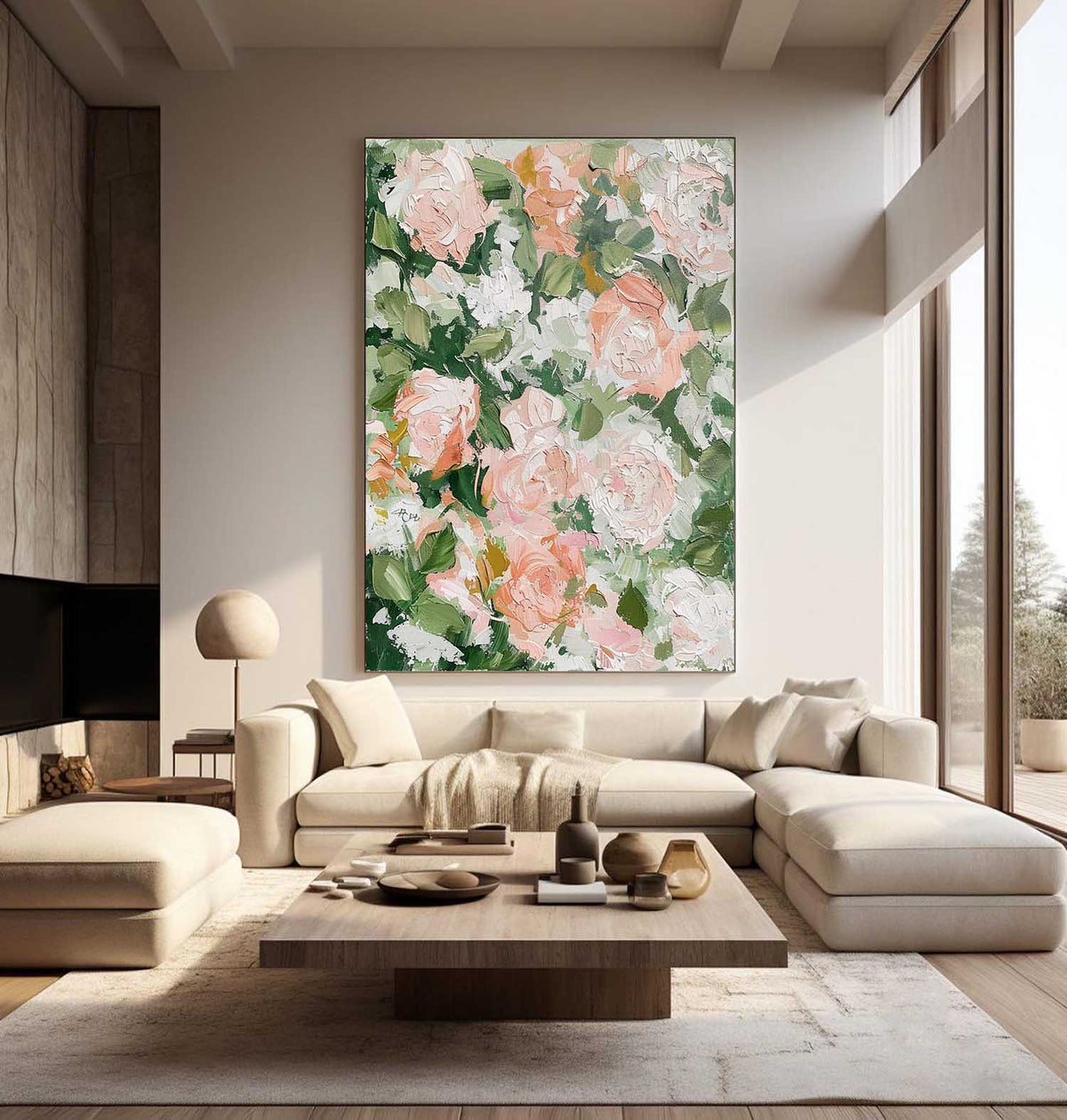 Textured Pink Rose Oil Painting Layered Blooms Romantic