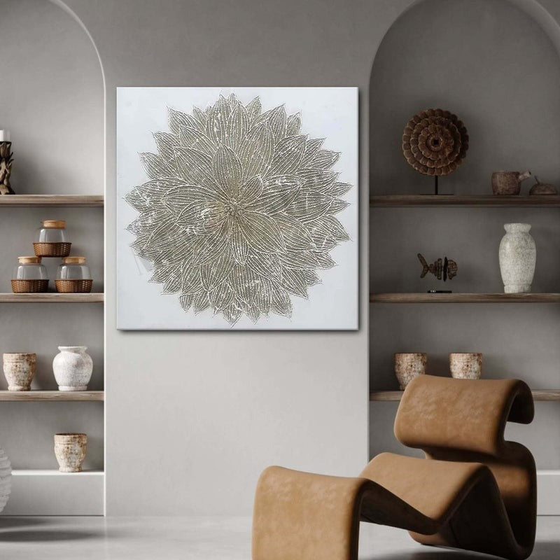 Wall Art Radial Floral Leaf Neutral Line