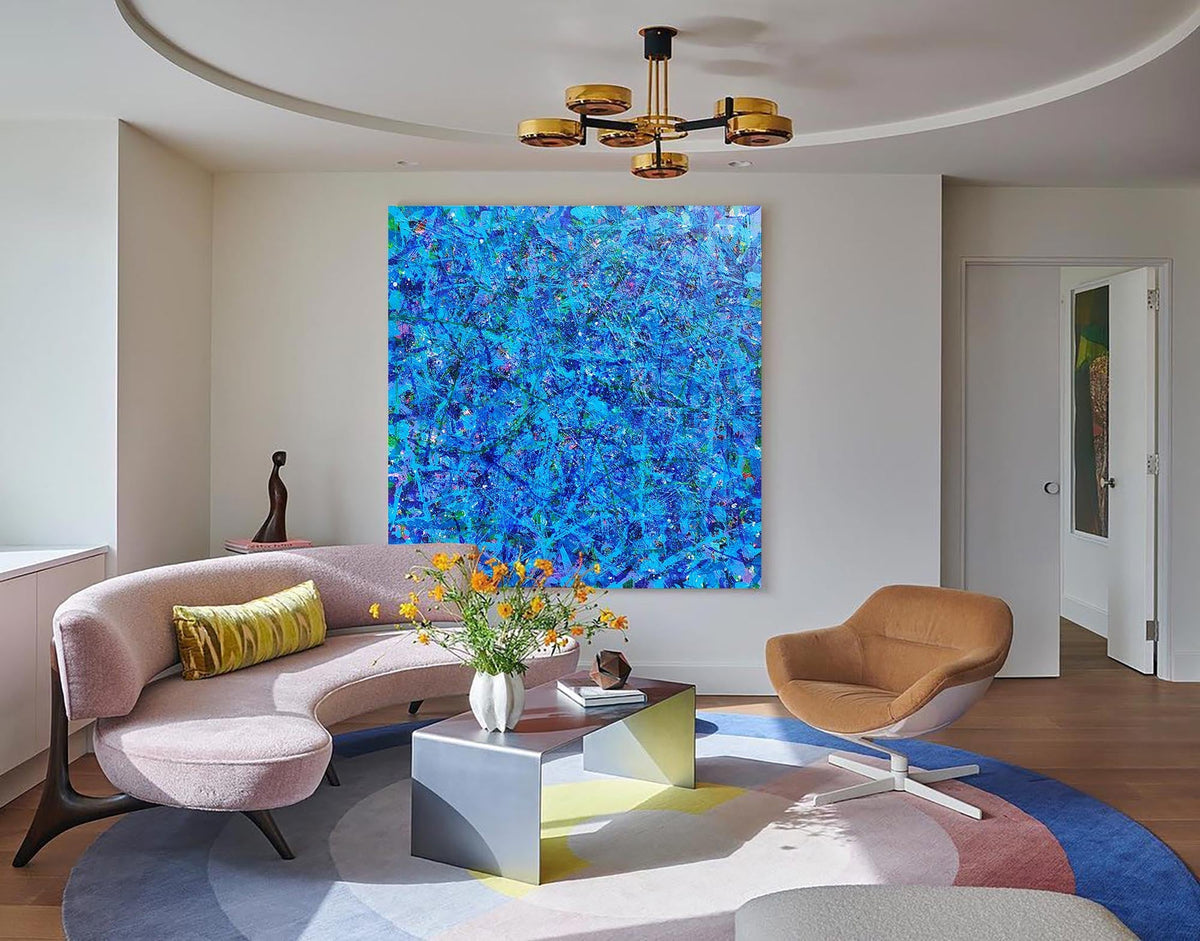 Vibrant Blue Expressionist Oil Painting Square