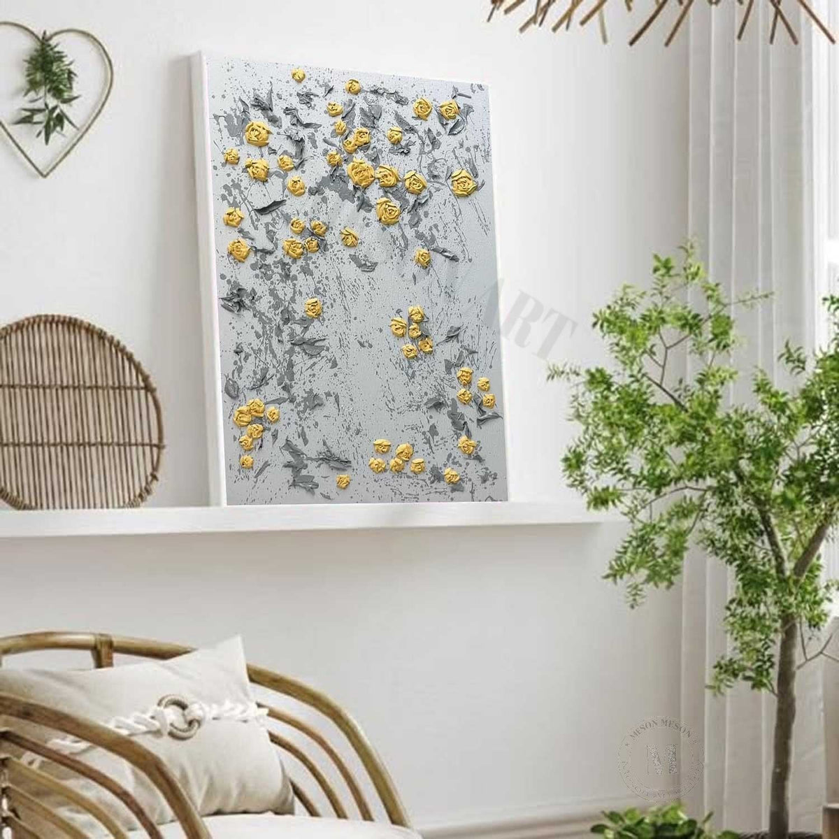 Wall Art Vertical 3D Impasto Yellow Rose