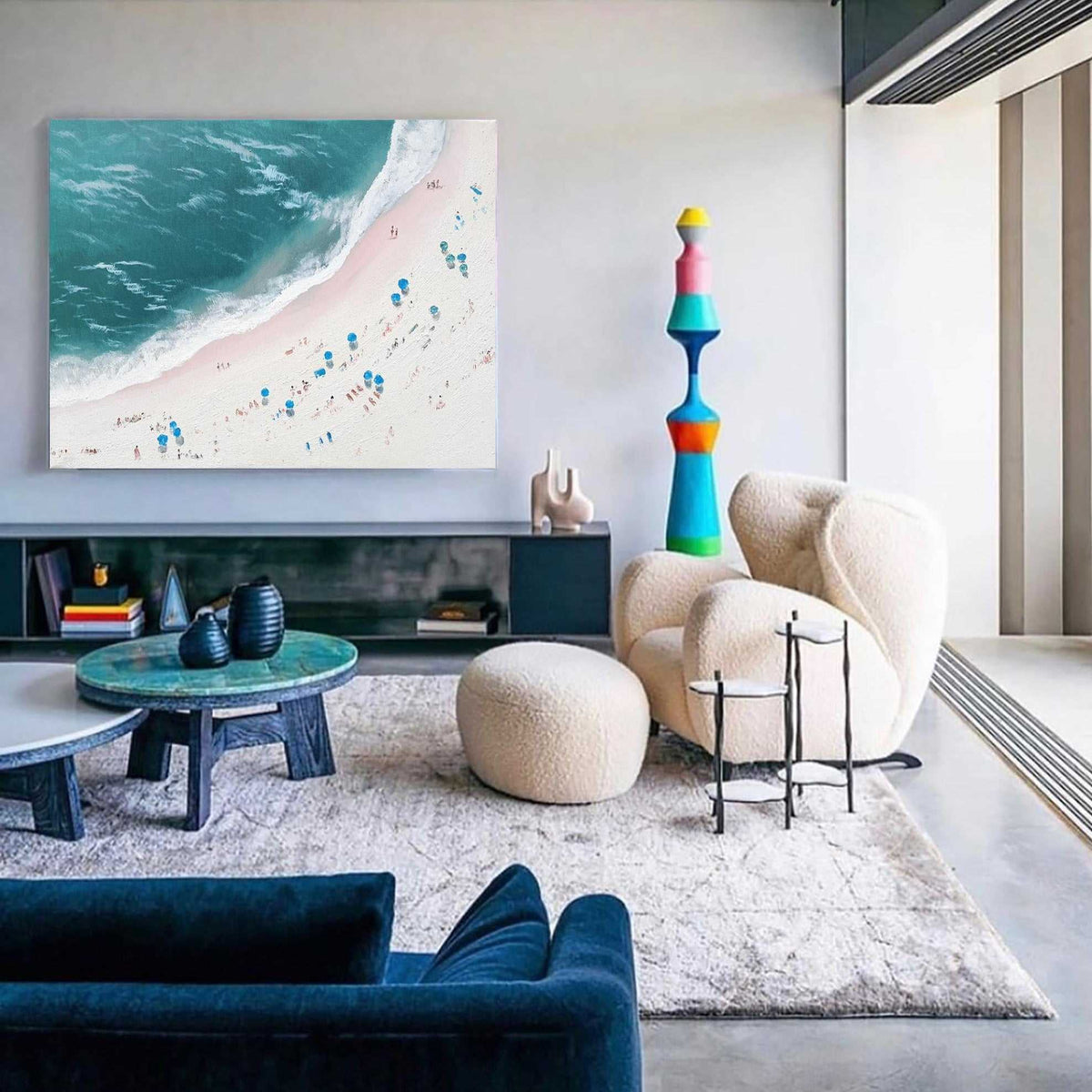 Aerial Teal Beach Landscape Canvas Art