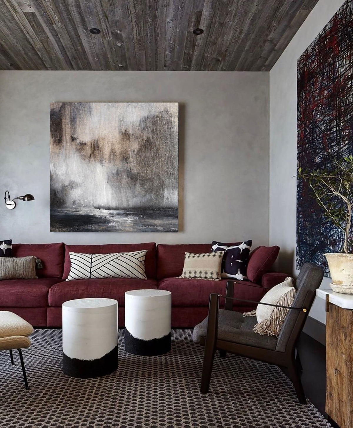 Wall Art Neutral Abstract Stormy Sea Landscape Modern Texture Living Room