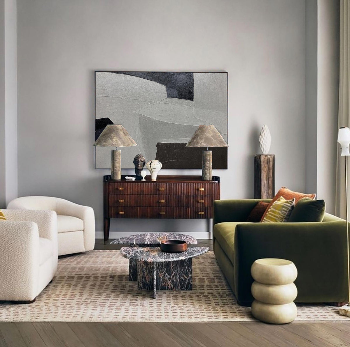 Minimalist Neutral Geometric Abstract Oil Painting