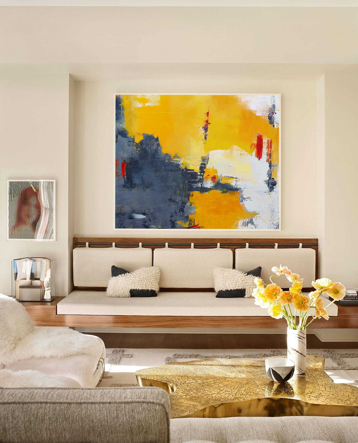 Yellow Gray Red Oil Painting Hand Painted