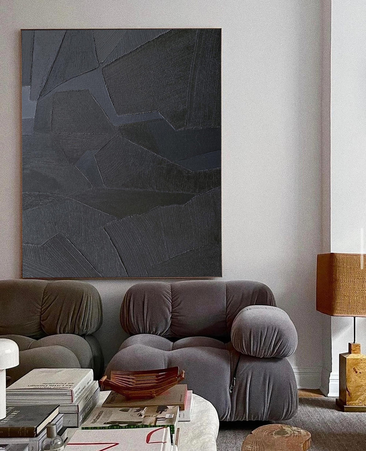 Monochrome Textured Abstract Wall Art Square