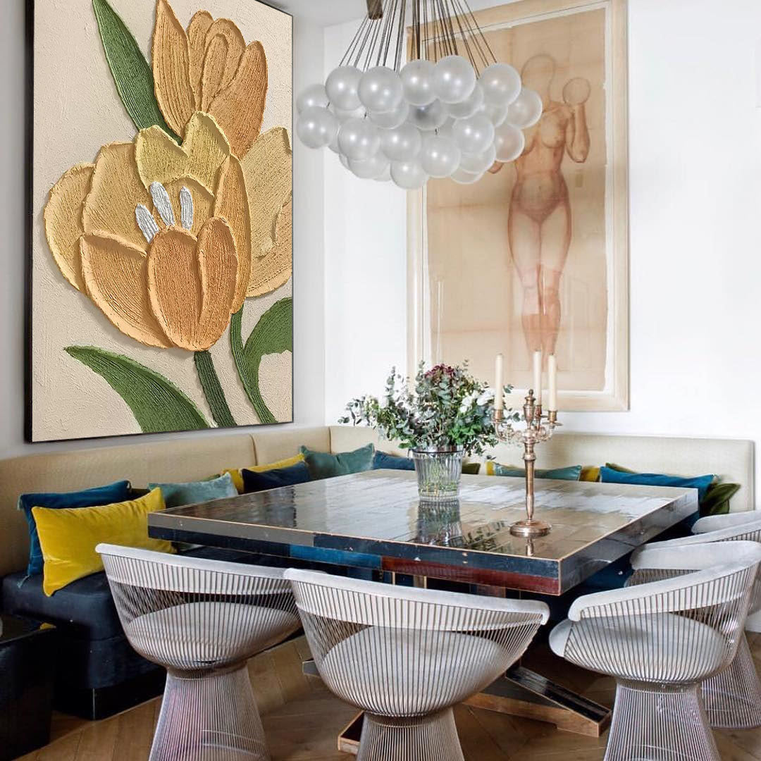 Yellow Tulip Textured Modern Wall Art