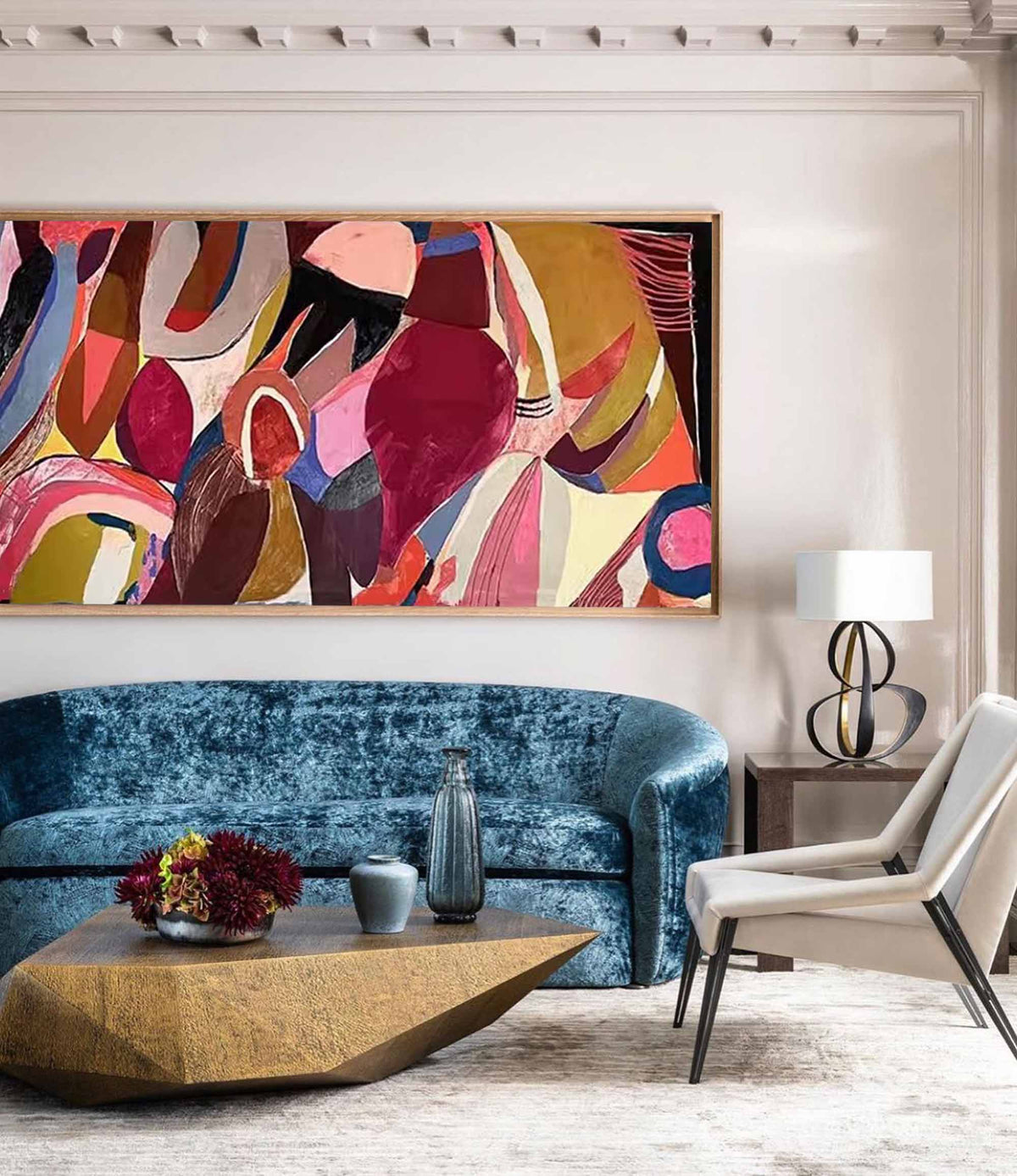 Abstract Expressionist Painting Bold Organic Shapes Pink