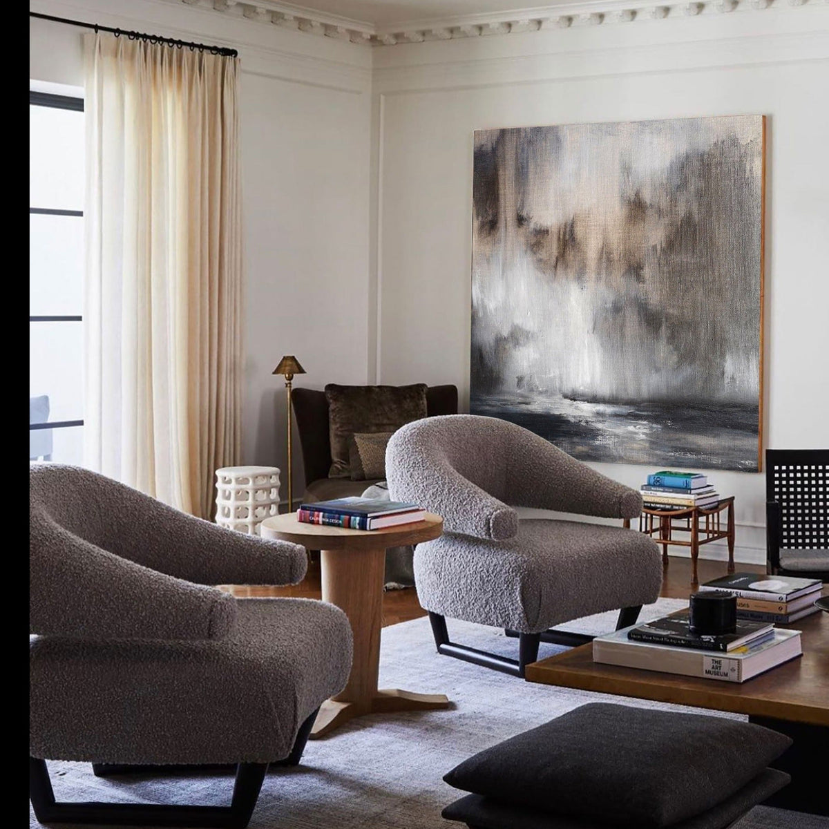 Wall Art Neutral Abstract Stormy Sea Landscape Modern Texture Living Room