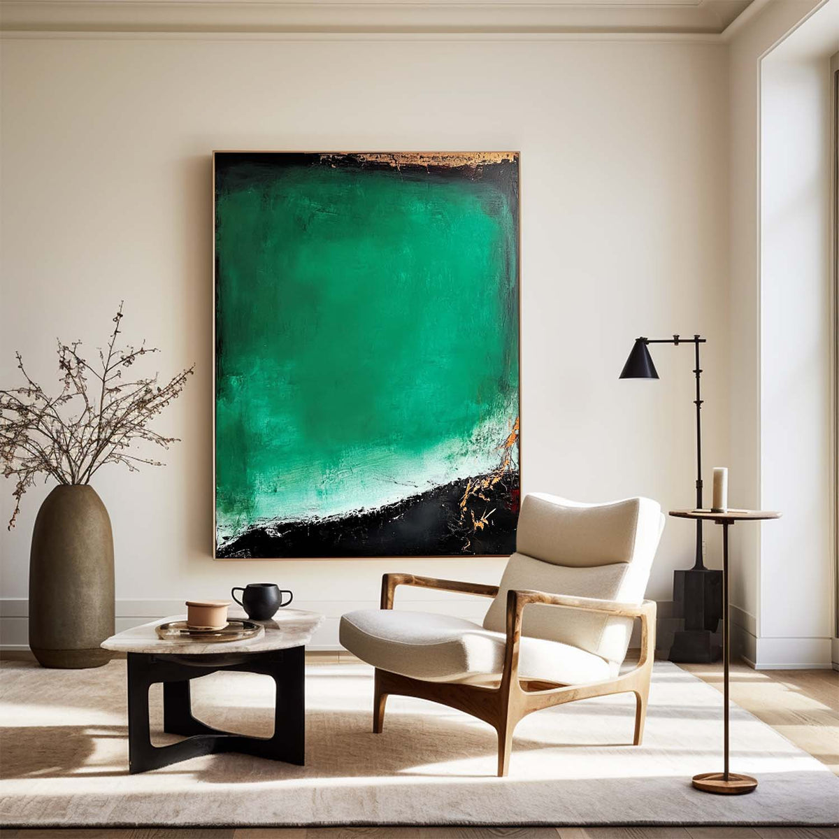 Emerald Green Textured Canvas Art