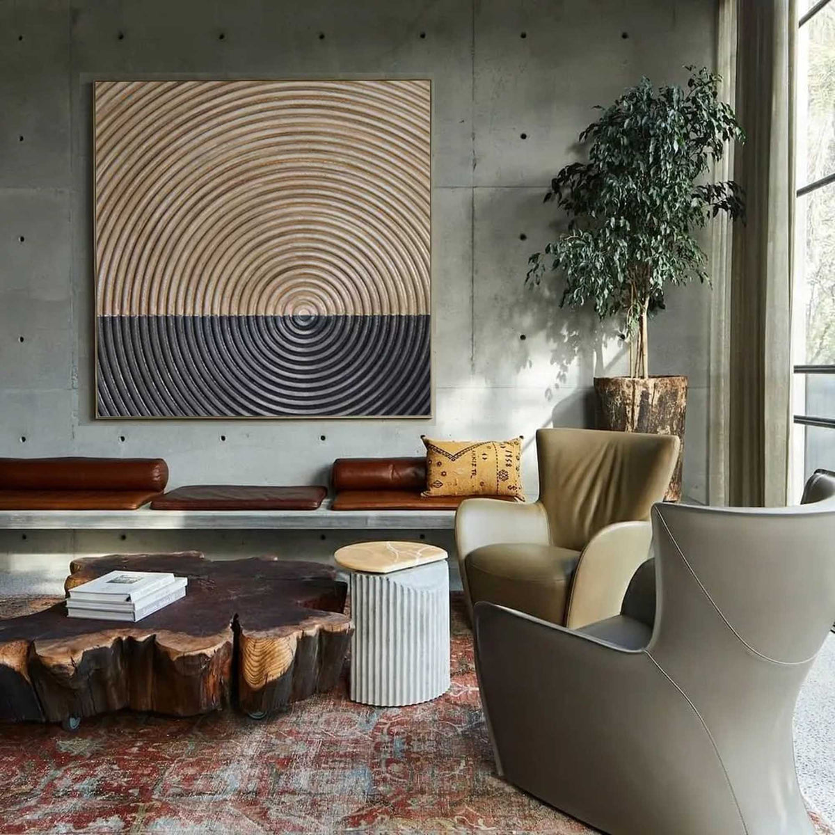 Minimalist 3D Textured Concentric Circles Wall Art