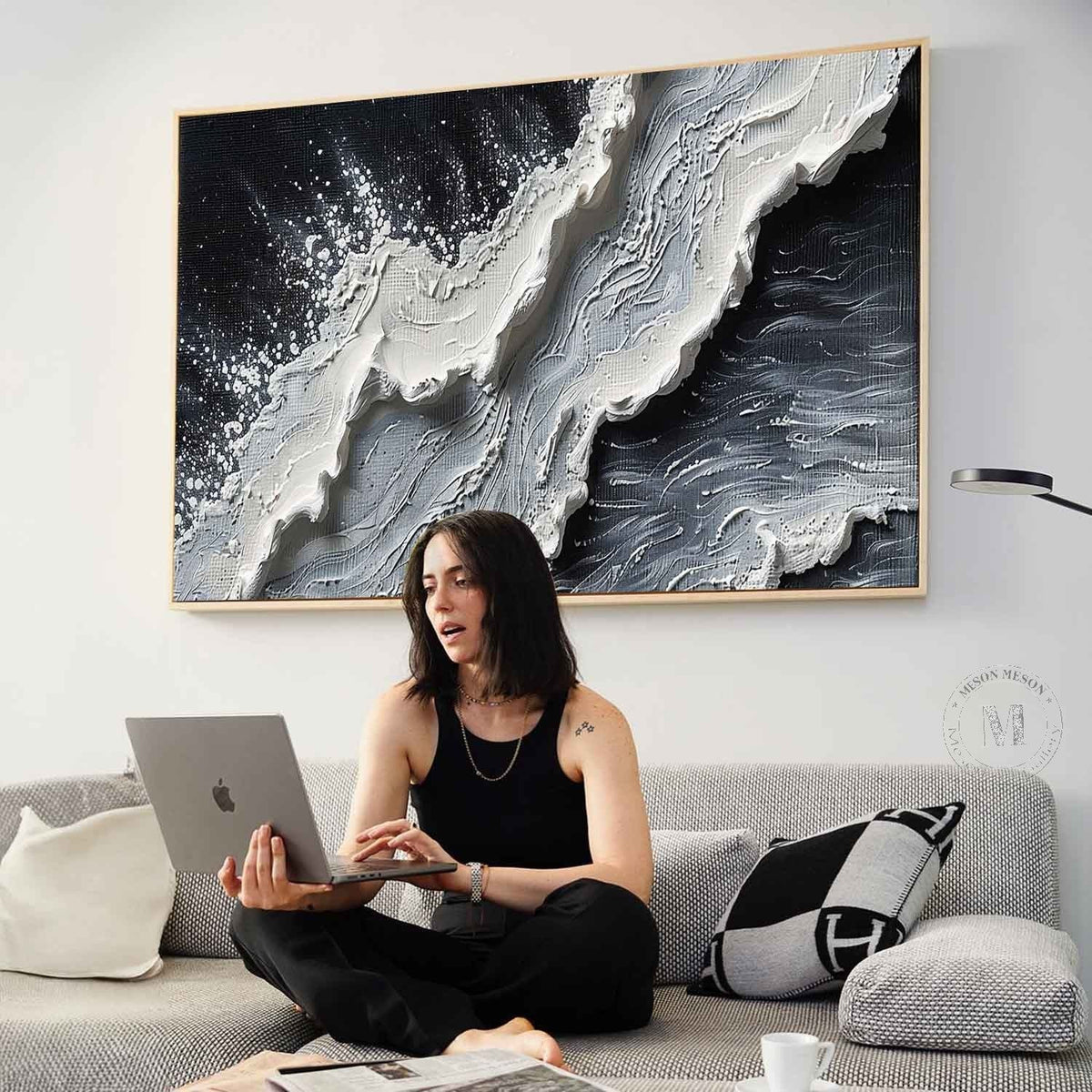 Wall Art Impressionist 3D Ocean Wave Black