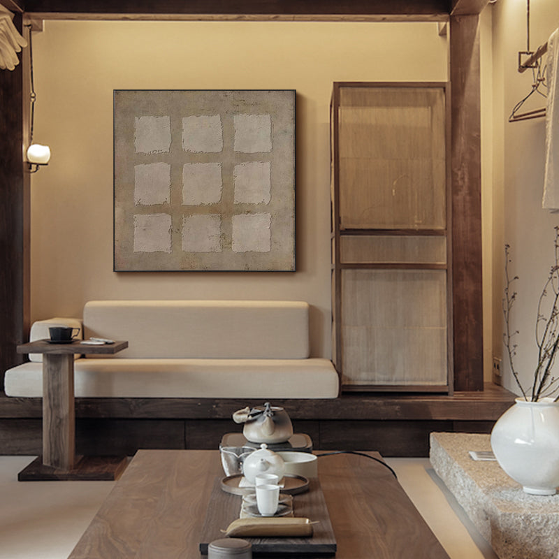 Wall Art Neutral Geometric Squares Textured Minimalist Wabi-Sabi Texture Living Room